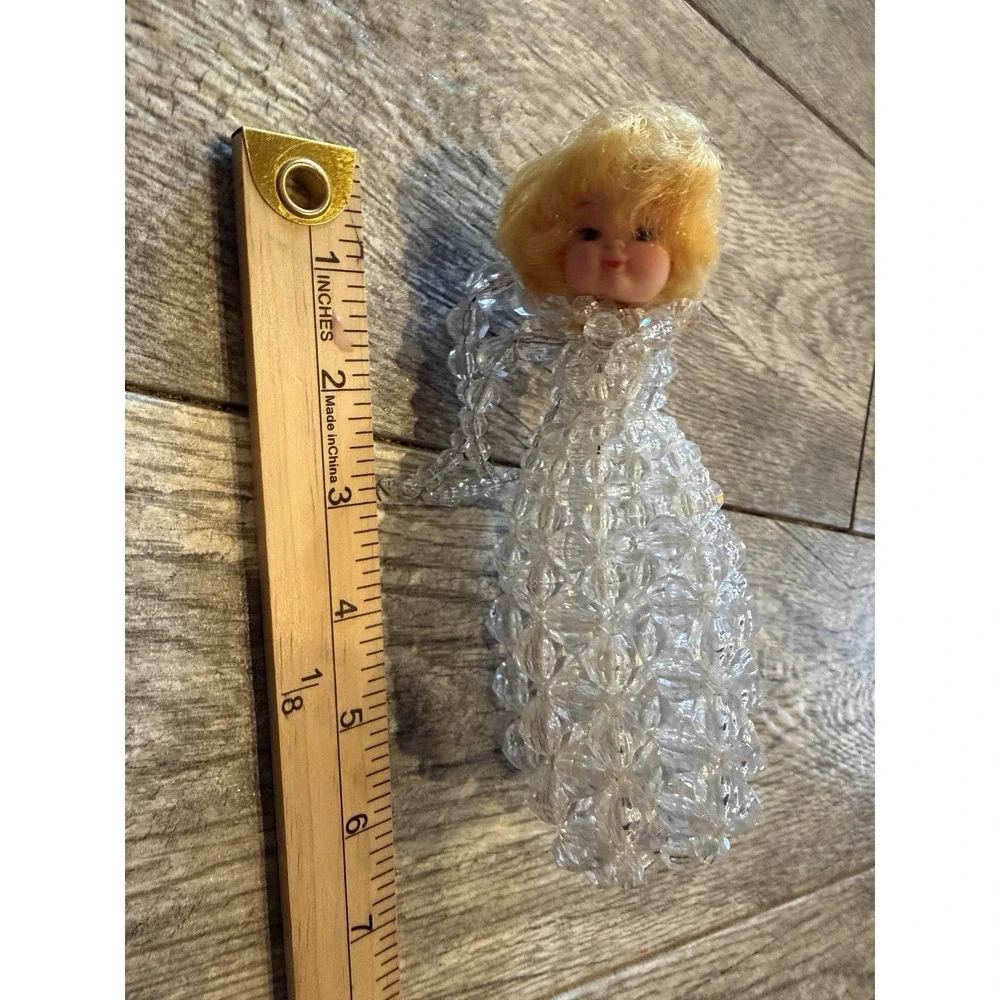 Angel Figurine Ornament‎ Small Clear Beaded Blonde Vintage Handmade Christmas